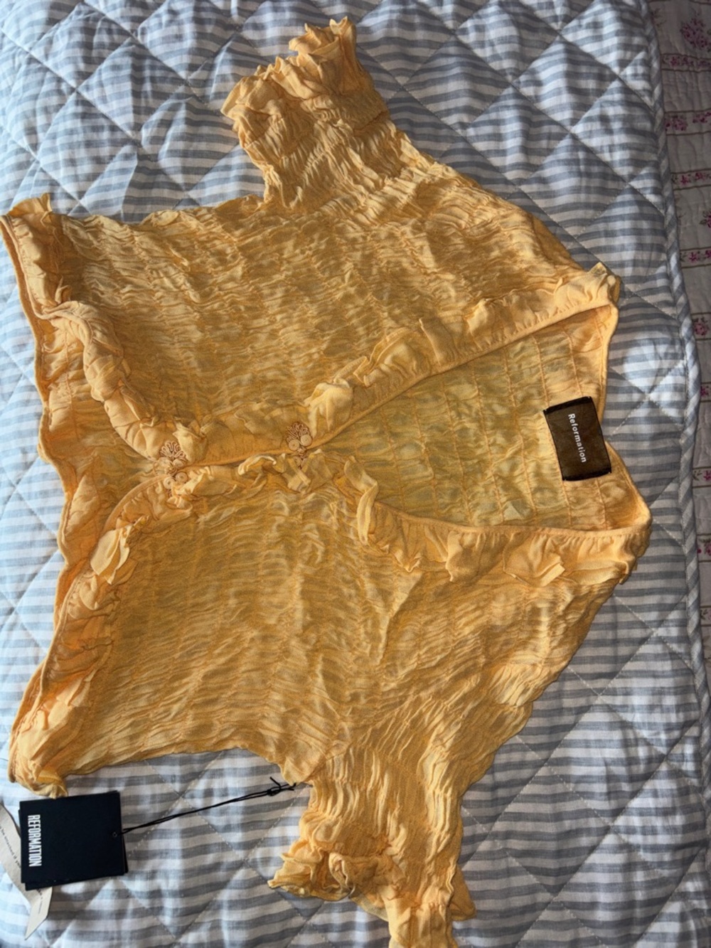 Reformation Sunlit Yellow Ruffled Short Sleeve Blouse